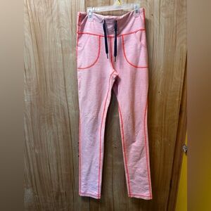 LULULEMON neon coral Contrast stitching 6 drawstring pockets jogger leggings